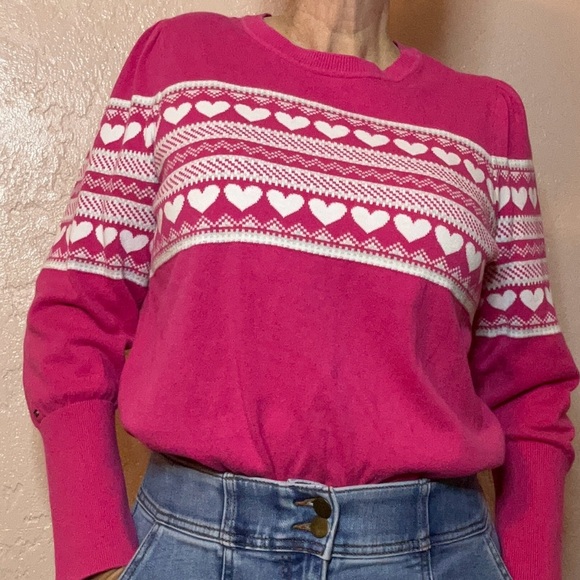 Vintage Tommy Hilfiger Heart Sweater Crew Neck Pink Sz Large - Picture 8 of 10